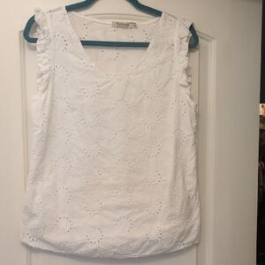 Made In Italy. Elegant White Eyelet Blouse with Ruffle Sleeves